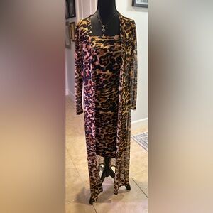 Leopard Print Long Sleeve Duster & Sleeveless Dress
